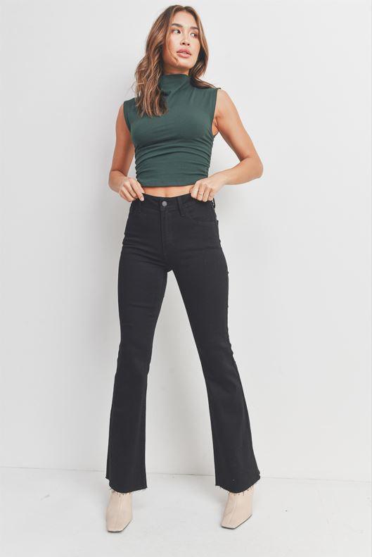 Mid Rise Flare Jeans with Raw Hem