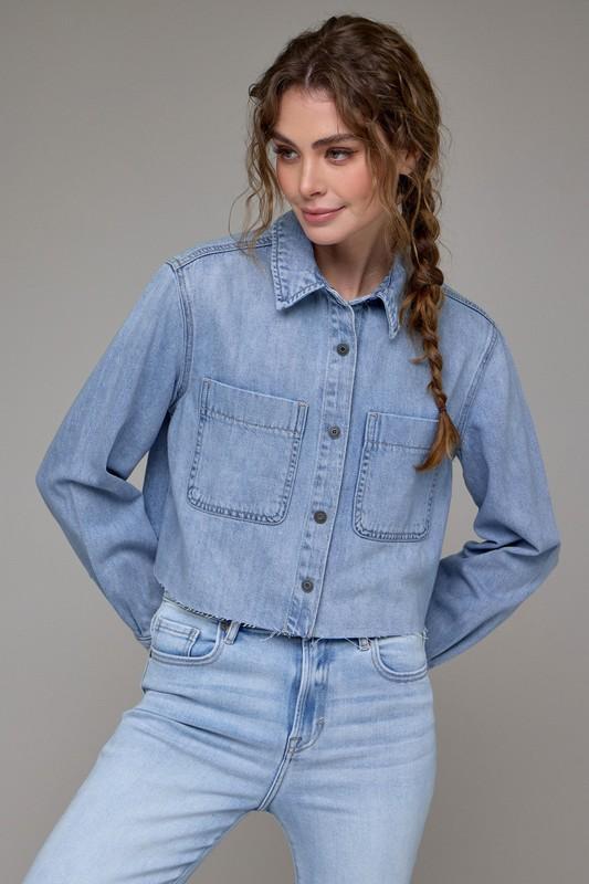 Vintage Wash Cropped Denim Shirt