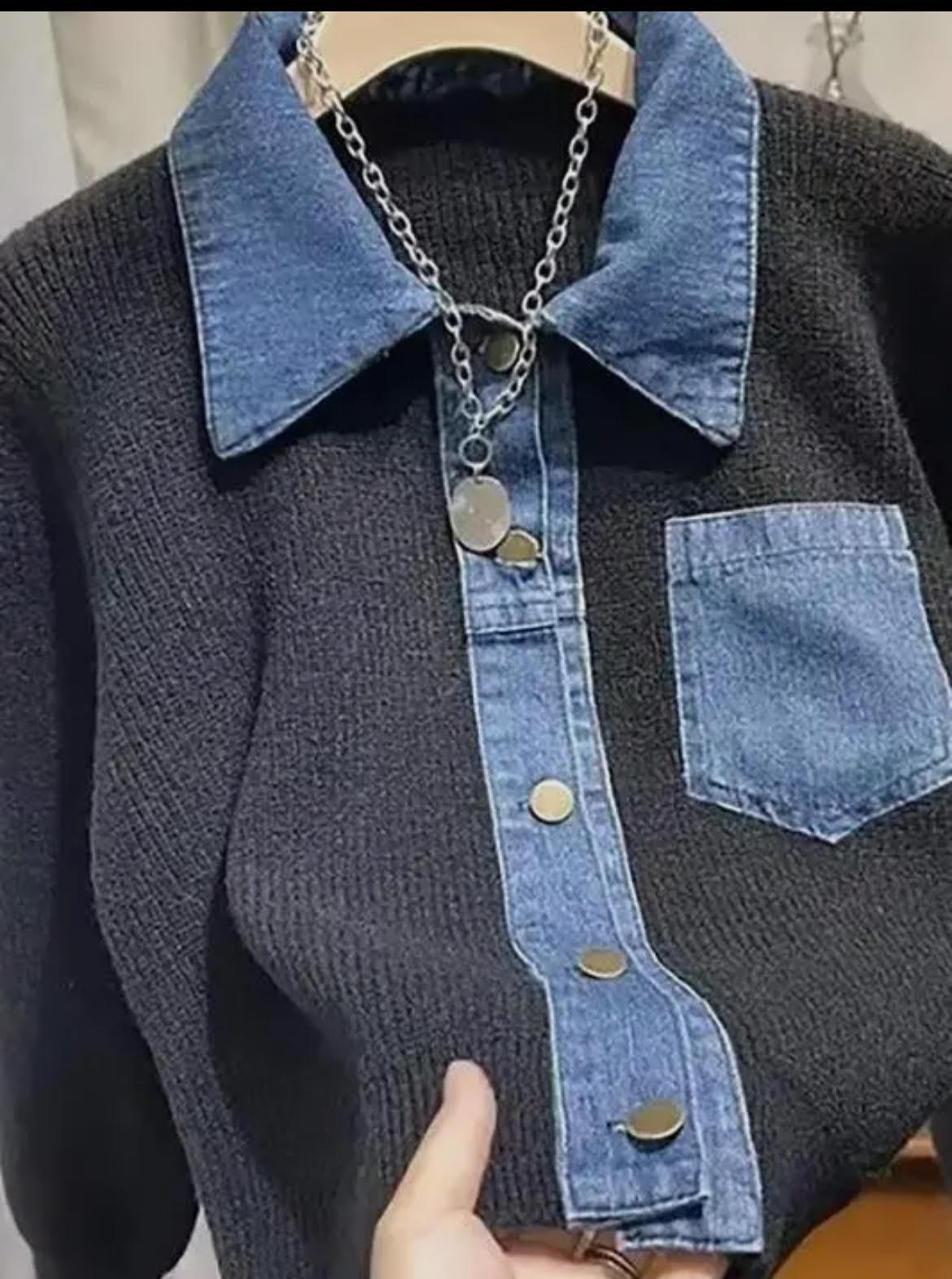 Denim Trim Sweater