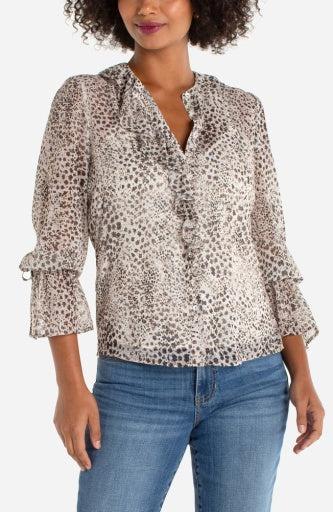 Ruffle Front Animal Print Top