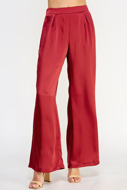 Front Pleat Wide Leg Satin Trouser