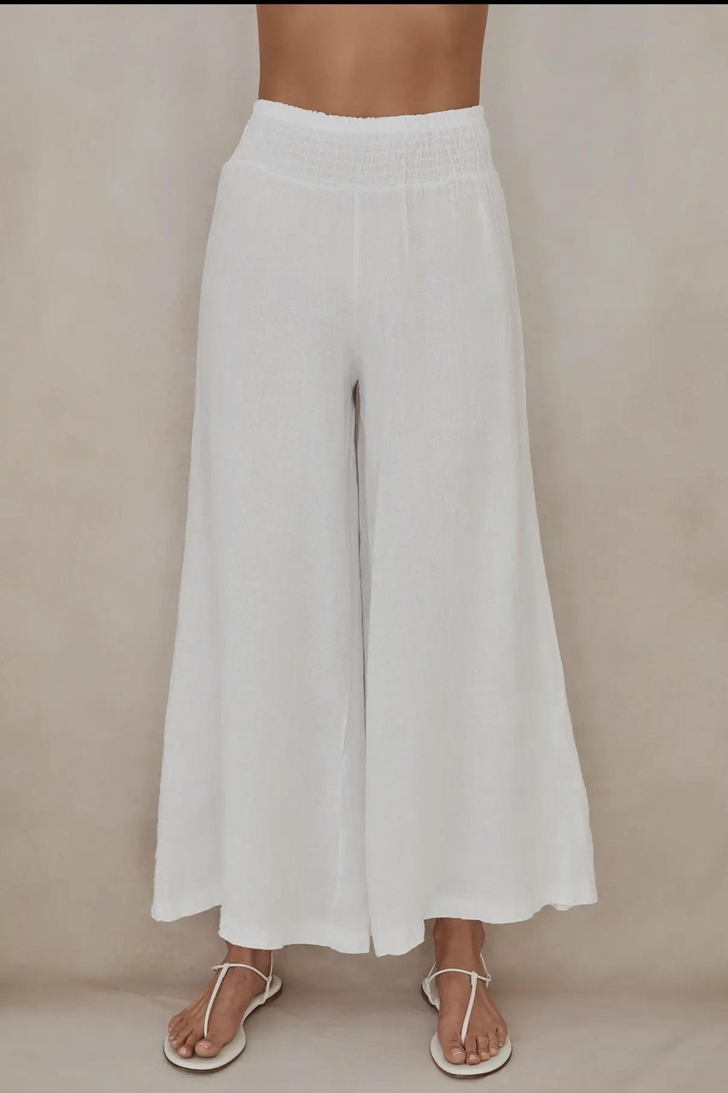Smocked Wide Leg Linen Pants