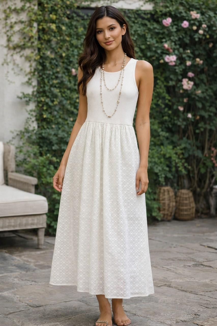 Mixed Media Eyelet Dress