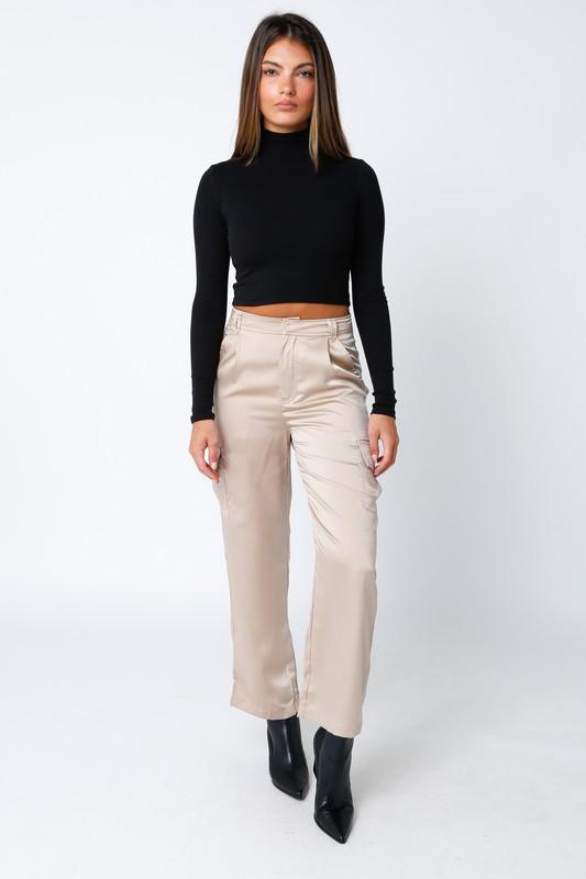 Satin Cargo Wide Leg Pants