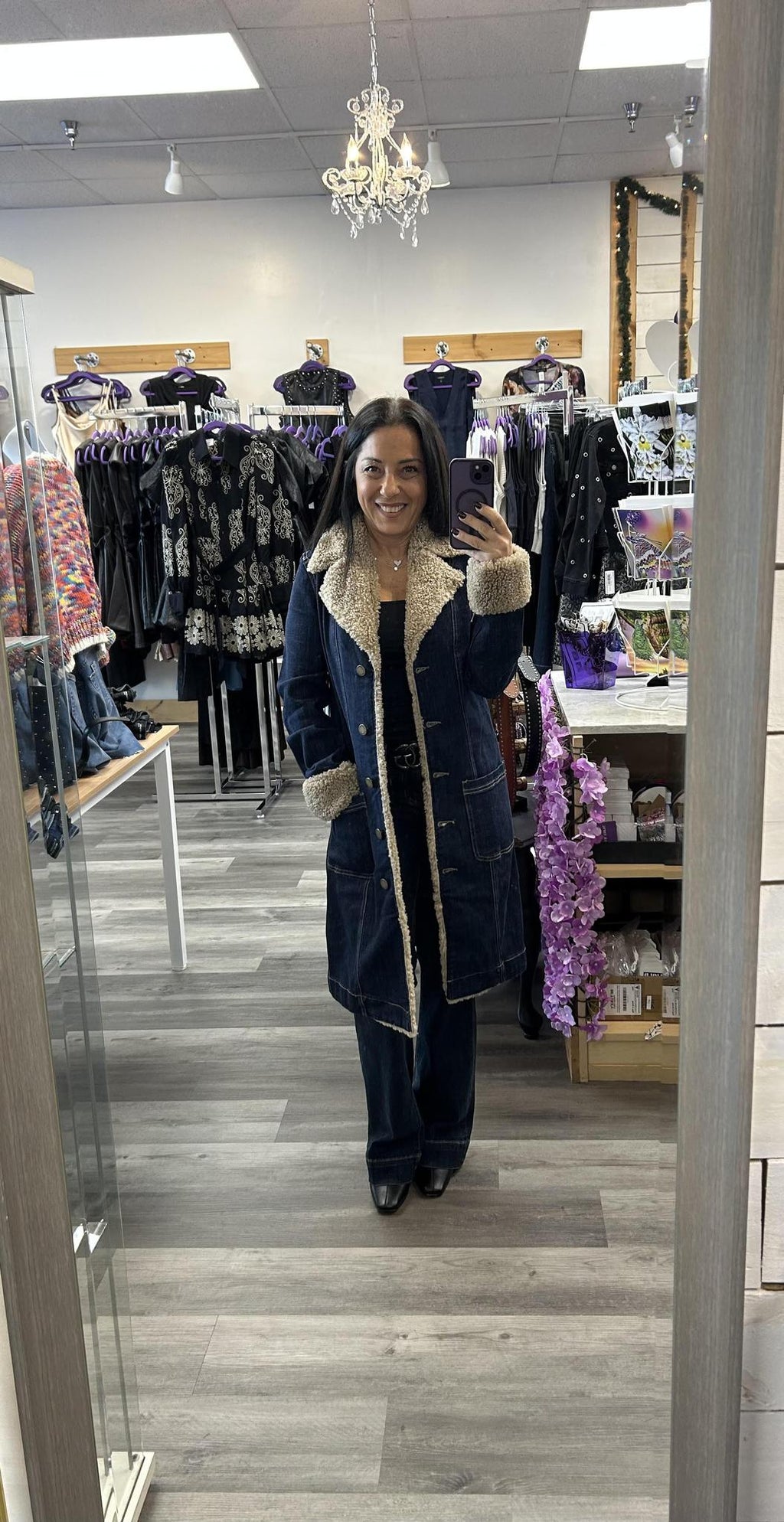 Sherpa Denim Long Jacket