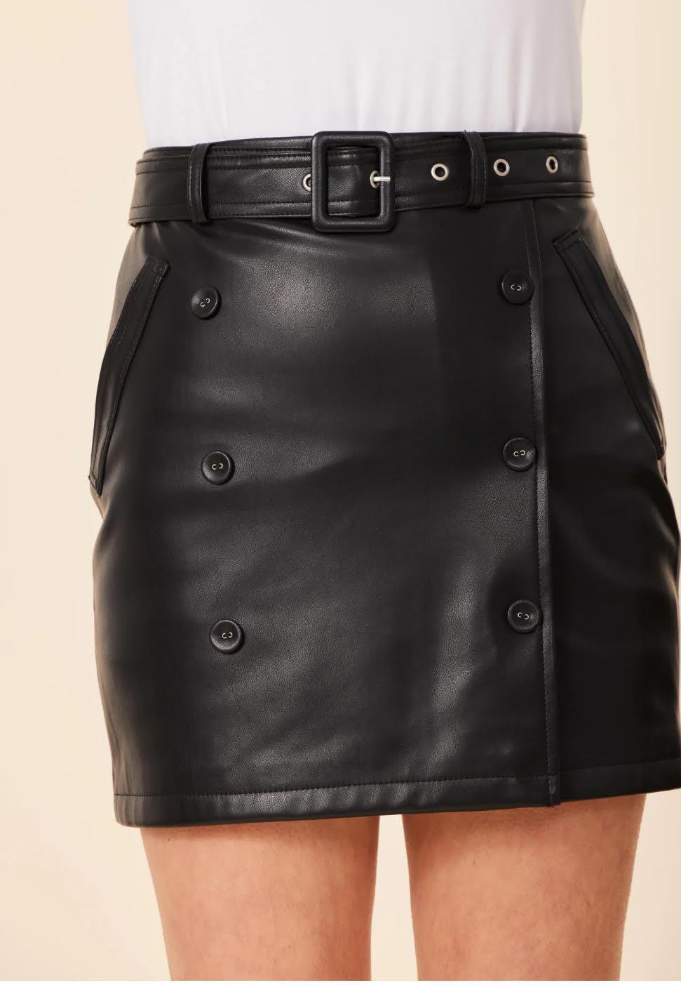 Faux Leather Side Button Skirt
