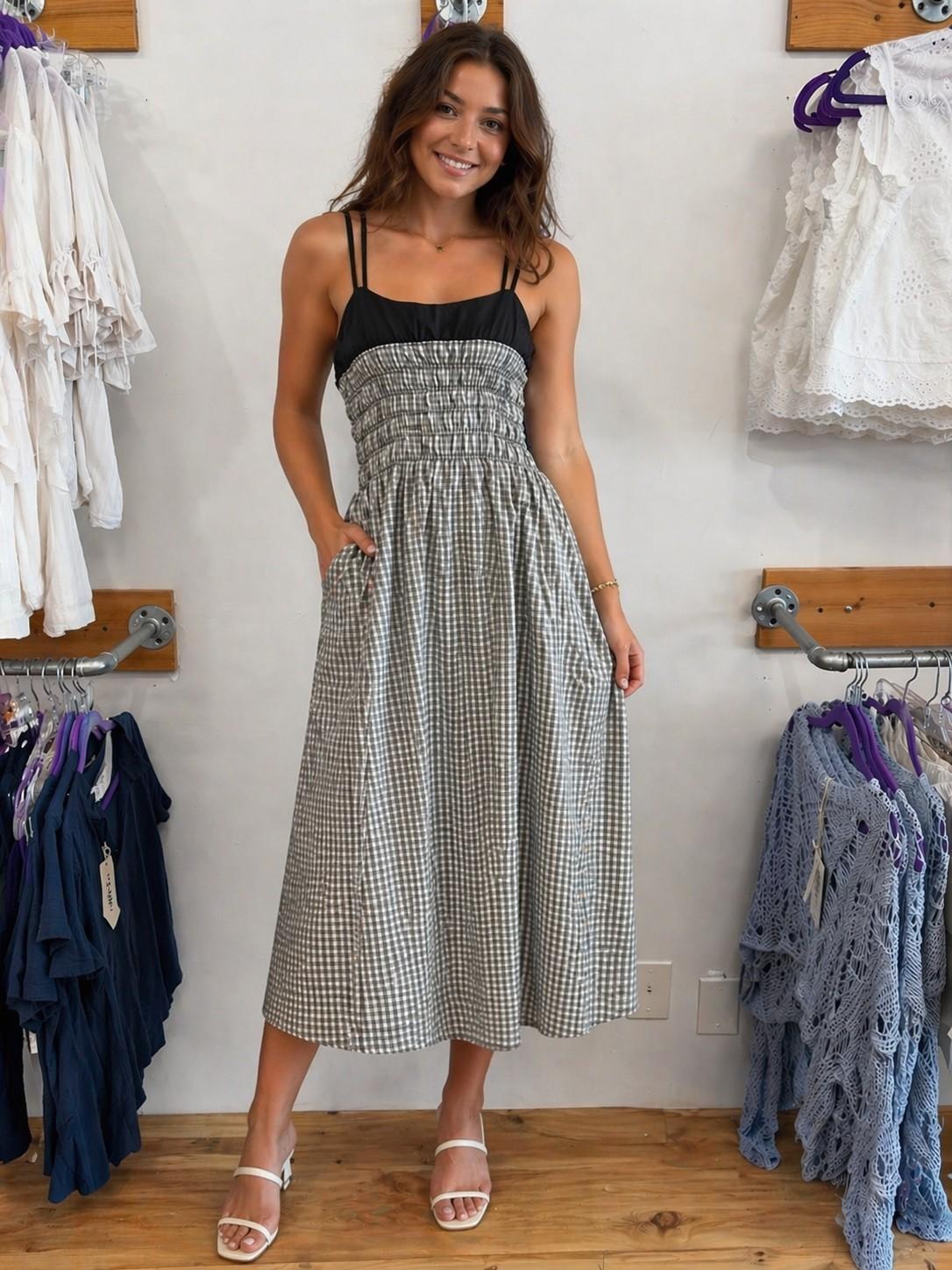Gingham Check Maxi Dress