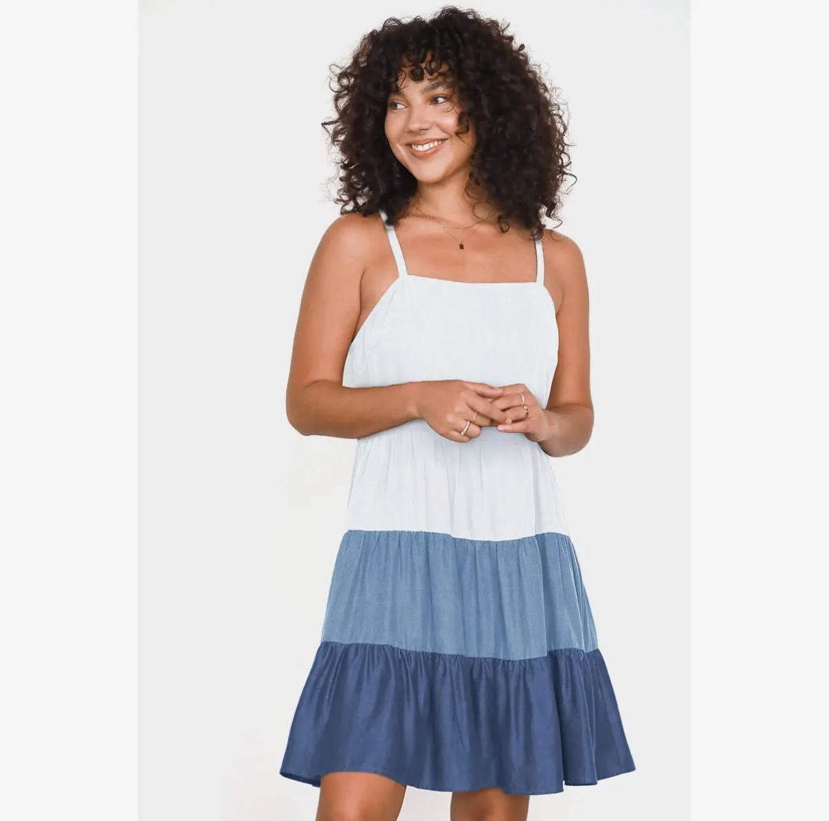 Tie Strap Tiered Ombre Dress