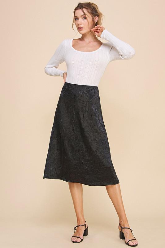 Midi Crinkled Satin Skirt