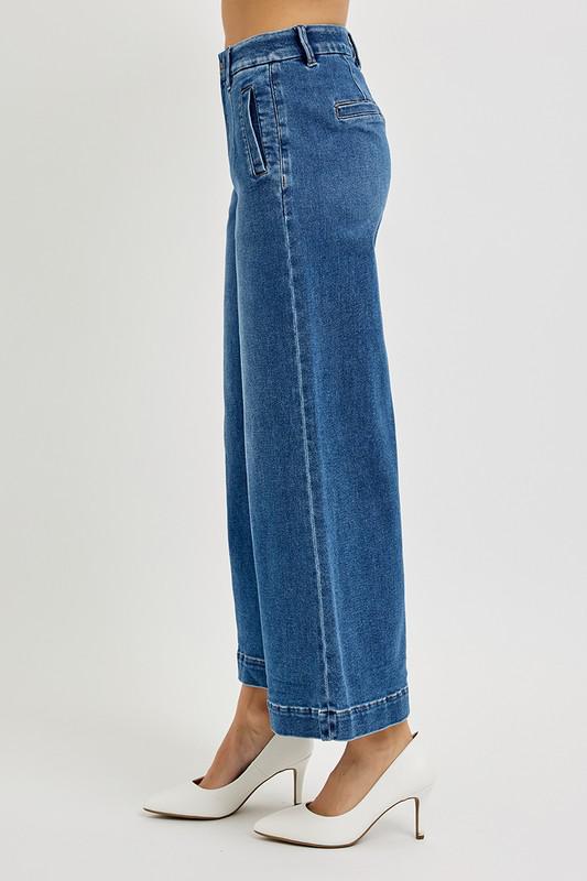 TUMMY CONTROL ELASTIC CROP WIDE JEANS