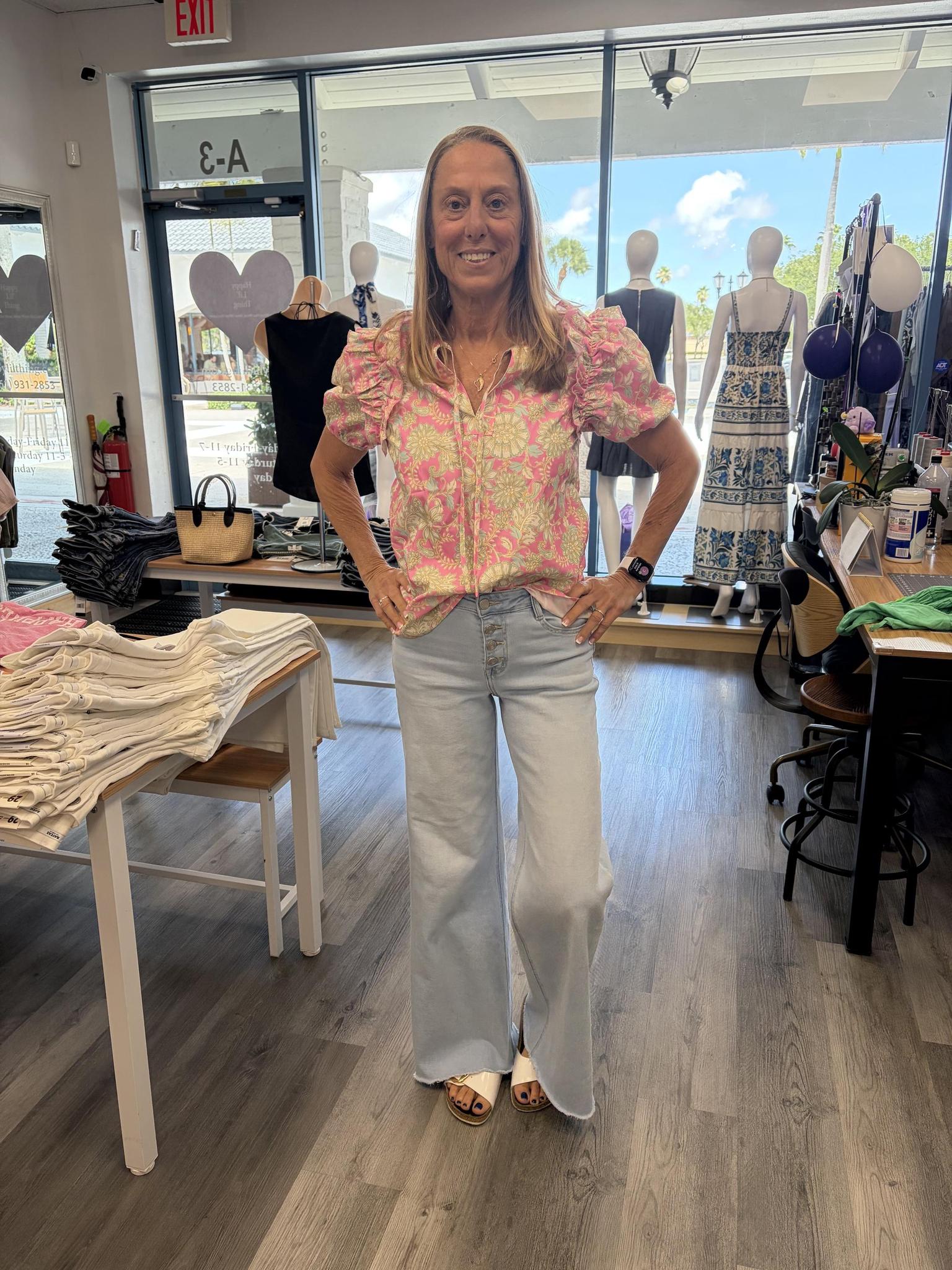 Floral Flutter Sleeve Top