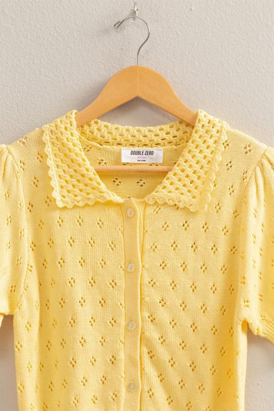 Pointelle Open Knit Puff Sleeve Top
