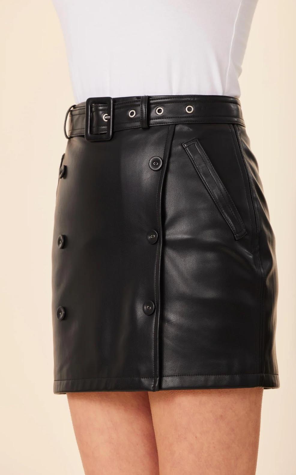 Faux Leather Side Button Skirt