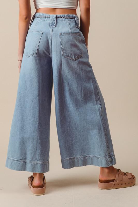 Wide Leg Tie Front Denim Pants