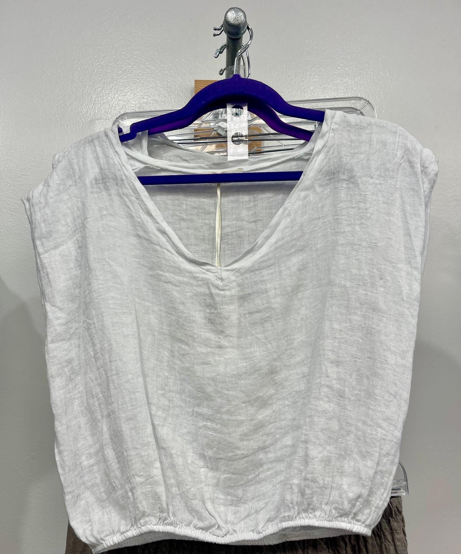 Linen V-Neck Elastic Waist Top