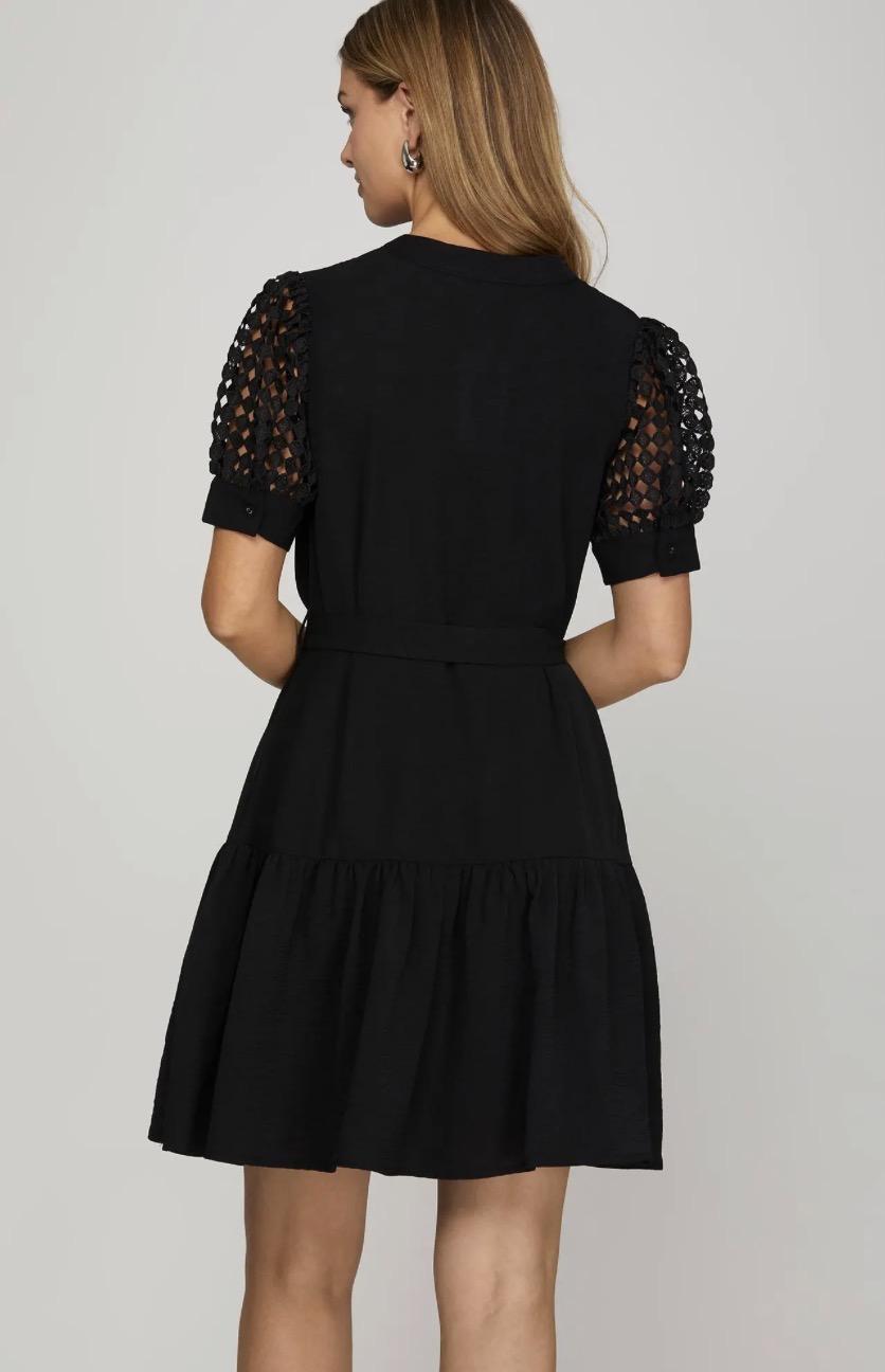 Crochet Lace Belted Mini Dress