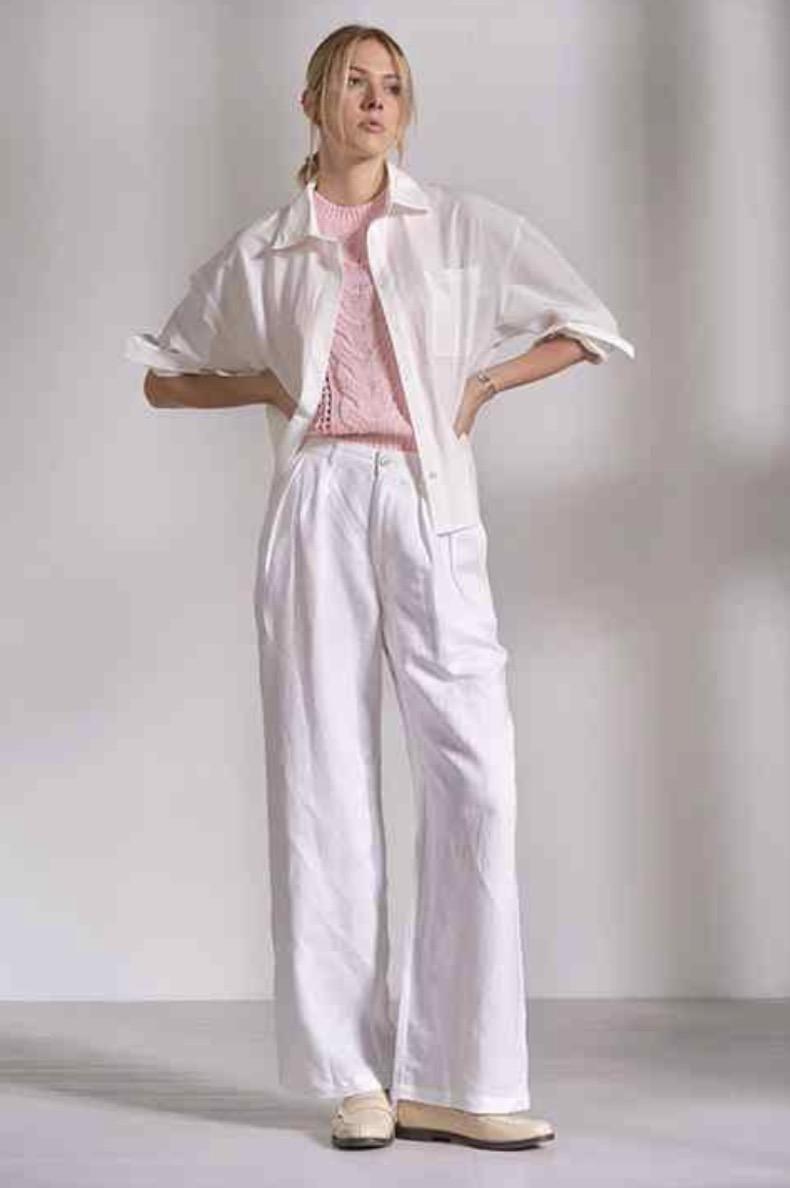 Linen Blend Pleated Trousers