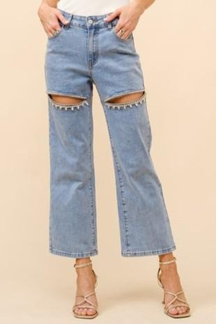 Mid Rise Jeans with Crystal Detail