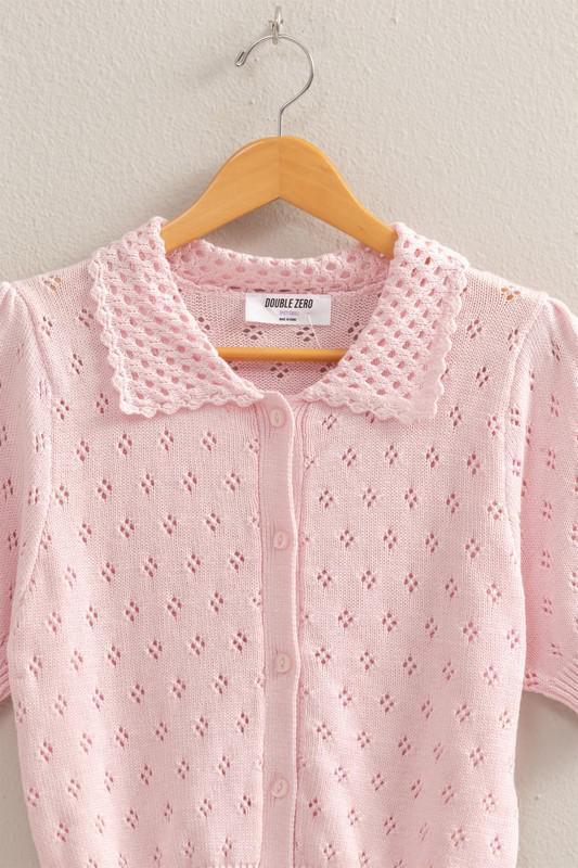 Pointelle Open Knit Puff Sleeve Top