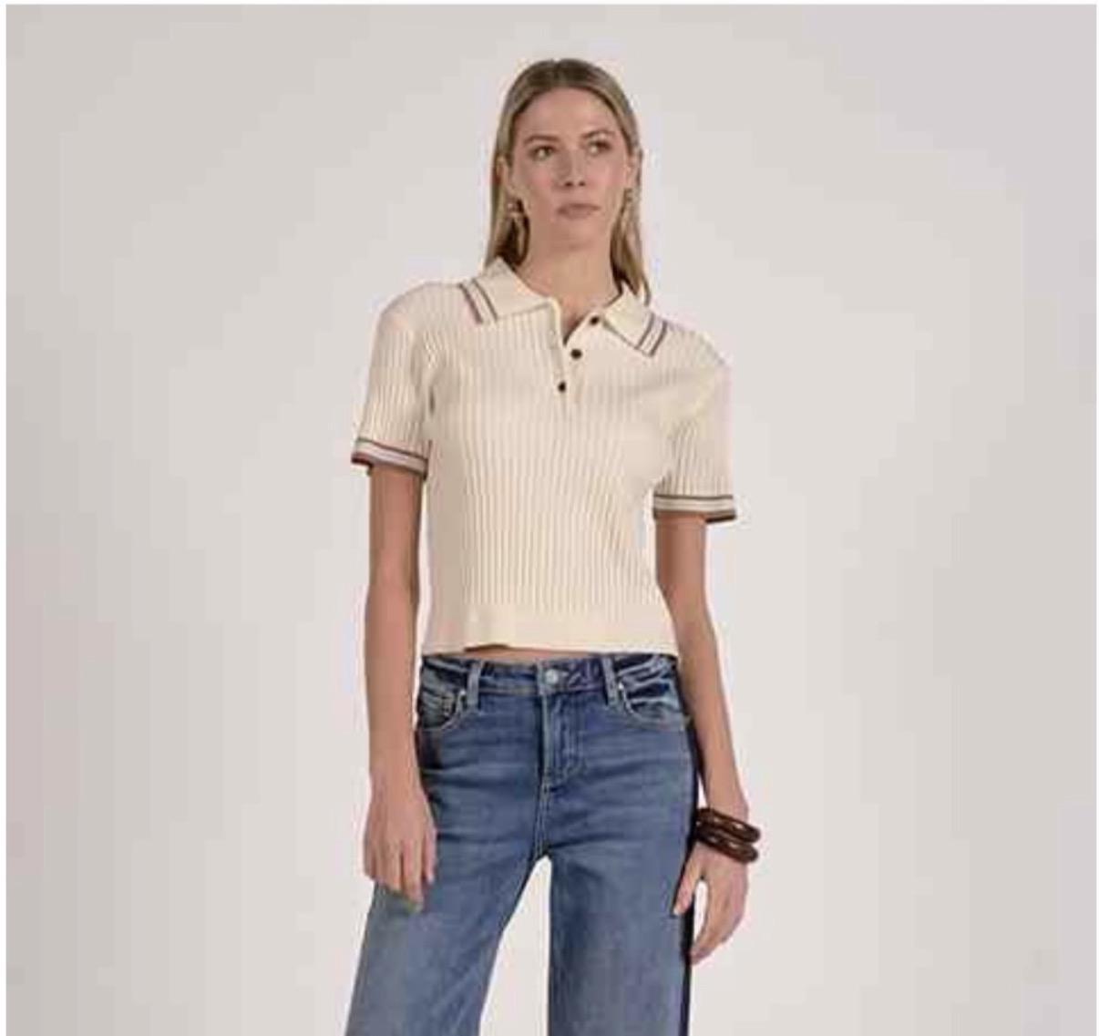 Ribbed Collared SS Sweater