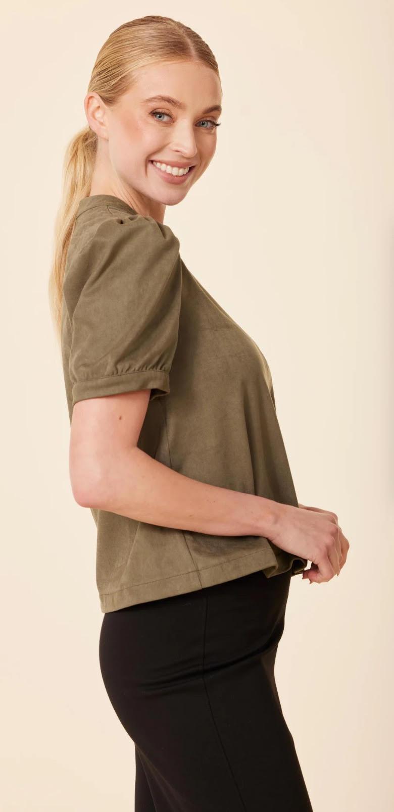 Faux Suede Short Sleeve Top