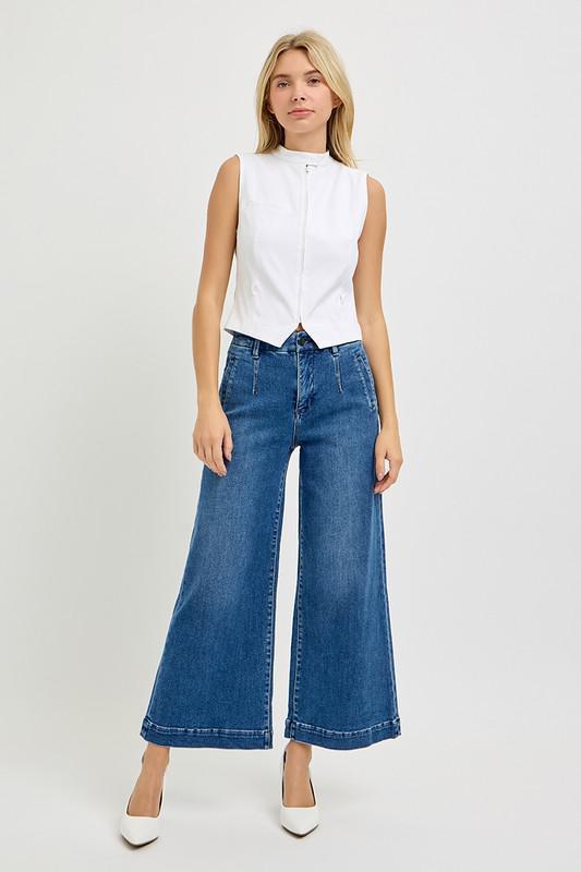 TUMMY CONTROL ELASTIC CROP WIDE JEANS
