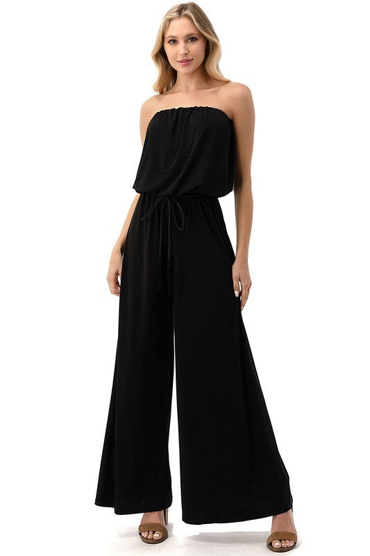 Wide Leg Jumpsuit with Silver Ring Belt