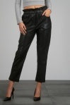 Vegan Leather Elastic Waist Cropped Pants