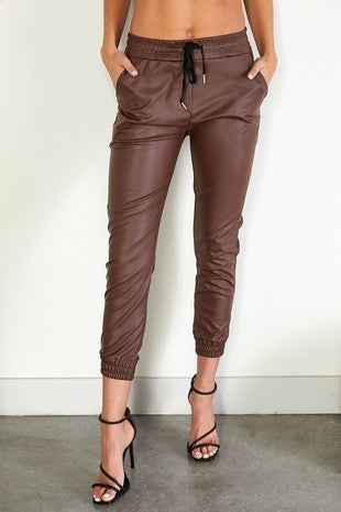 PU Leather Drawstring Joggers